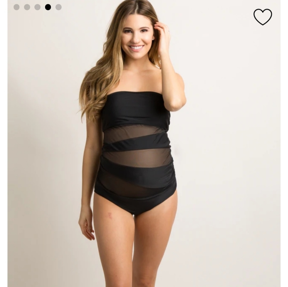 PinkBlush black mesh panel one-piece maternity swimsuit.  Size XL